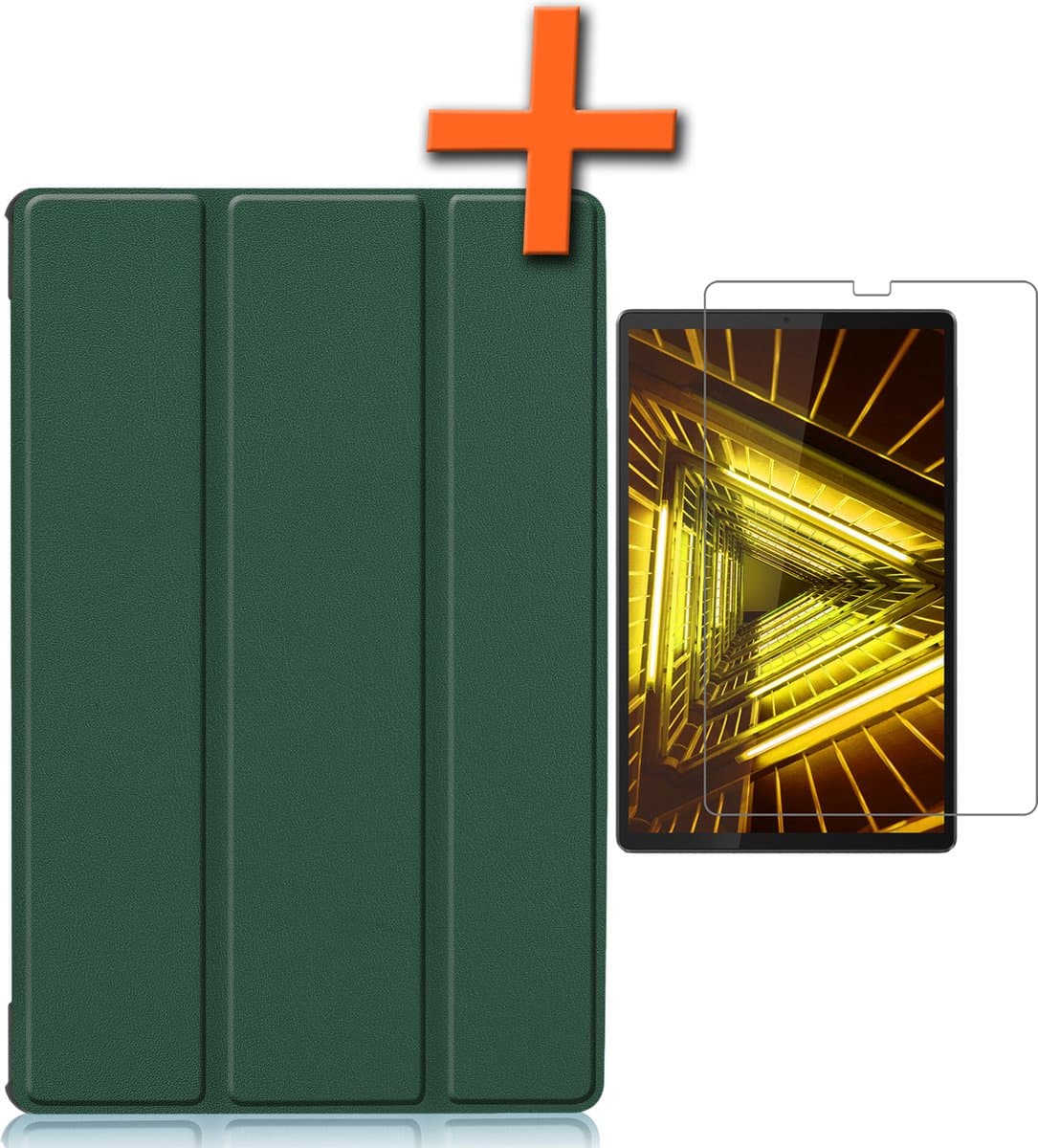 Hoesje - Geschikt voor Lenovo Tab M10 FHD Plus (2e / 2nd Generatie) - Met Screenprotector - Trifold Bookcase - Hard Cover - Hardcover Book Case - Tablet Hoes - Donkergroen