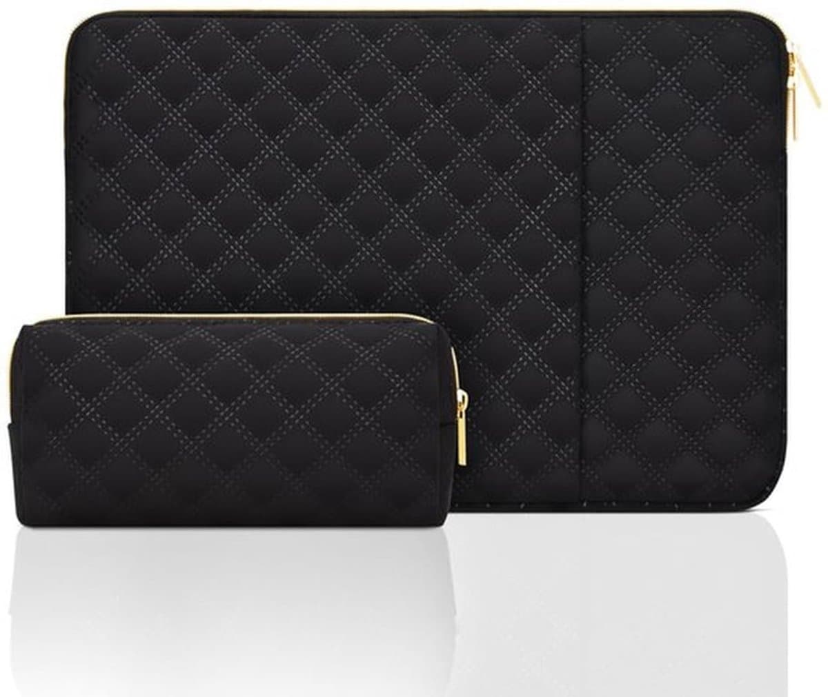 Laptop Sleeve Case 15,6-16 Inch Compatibel met MacBook Pro M3/M2/M1 16" Chromebook Notebook 15,6/16", Beschermende Waterdichte Polyester Gewatteerde Computerhoes met Accessoire Tas, Zwart