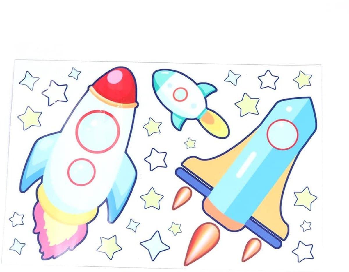 Dailygoods- Muurstickers Raket - Lichtgevende Ruimte Sterren - 5 Stuks - Duurzaam PVC - Verwijderbaar - Geschikt voor Muren en Ramen - Wanddecoratie