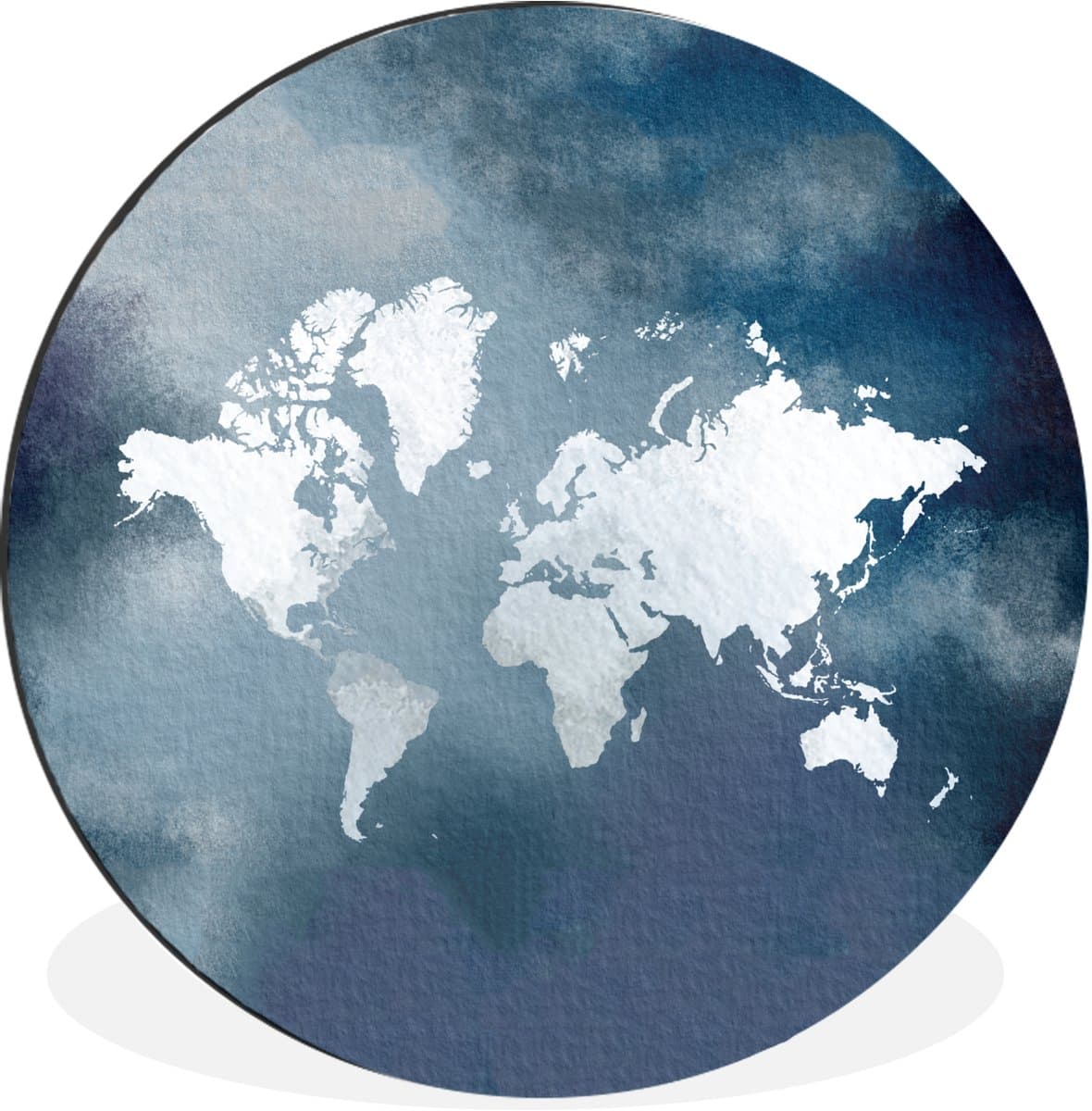 WallCircle - Wandcirkel - Muurcirkel - Wereldkaart - Waterverf - Blauw - Aluminium - Dibond - 120x120 cm - Binnen en Buiten XXL
