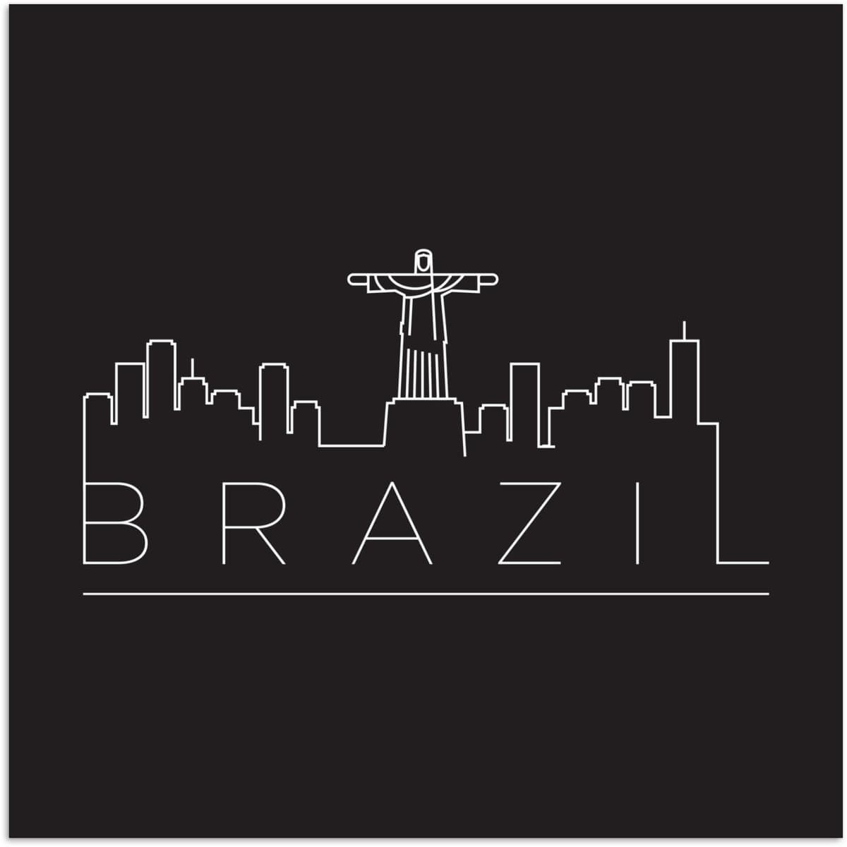 Poster 30x30 cm - Stadsaanzicht "Brazil" met een zwarte achtergrond - Posters - Kamer decoratie - Wanddecoratie woonkamer - Muurdecoratie slaapkamer