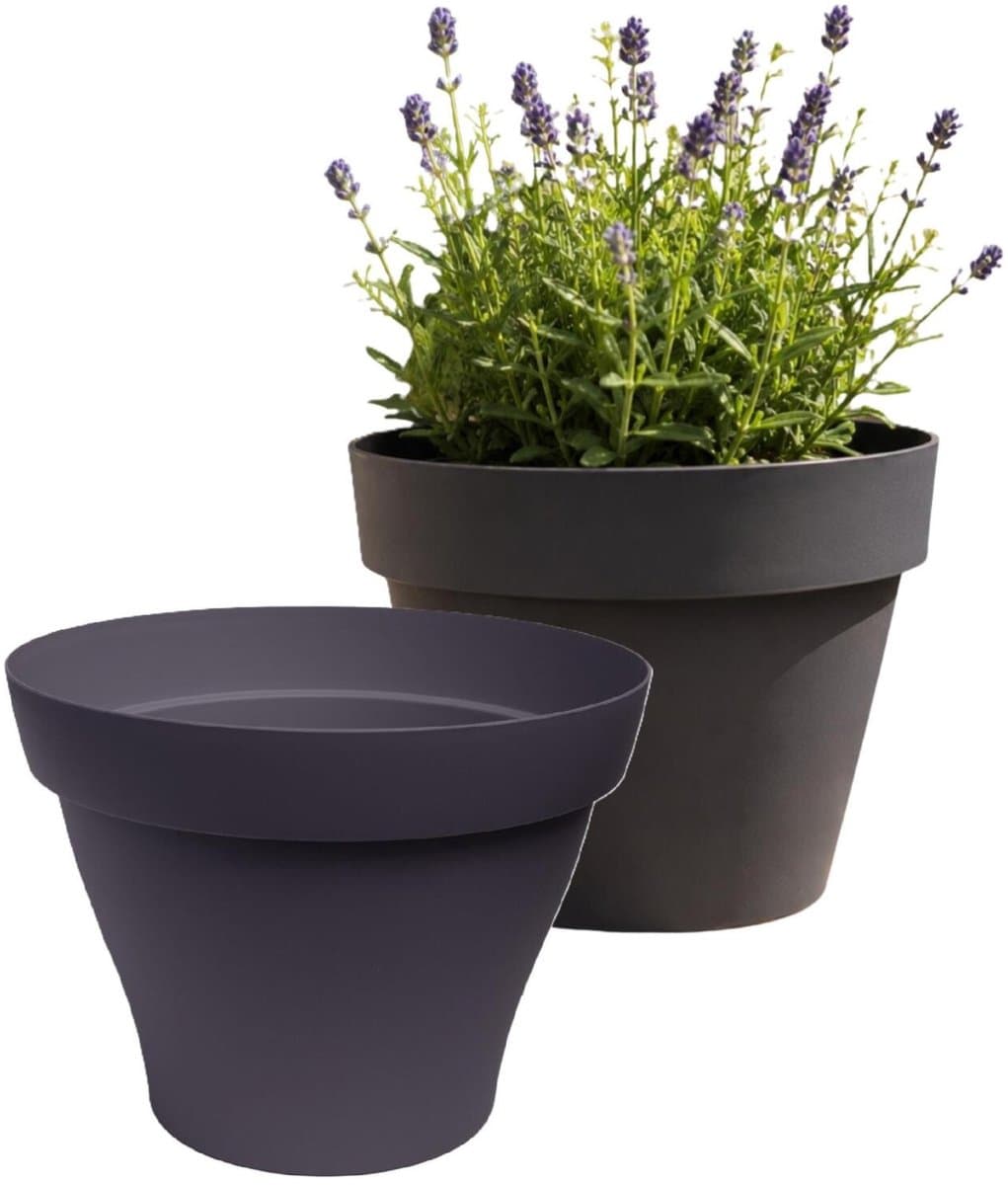 EDA Romeo Bloempot / plantenpot - 2x - kunststof - antraciet - D30 x H23 cm - binnen en buiten