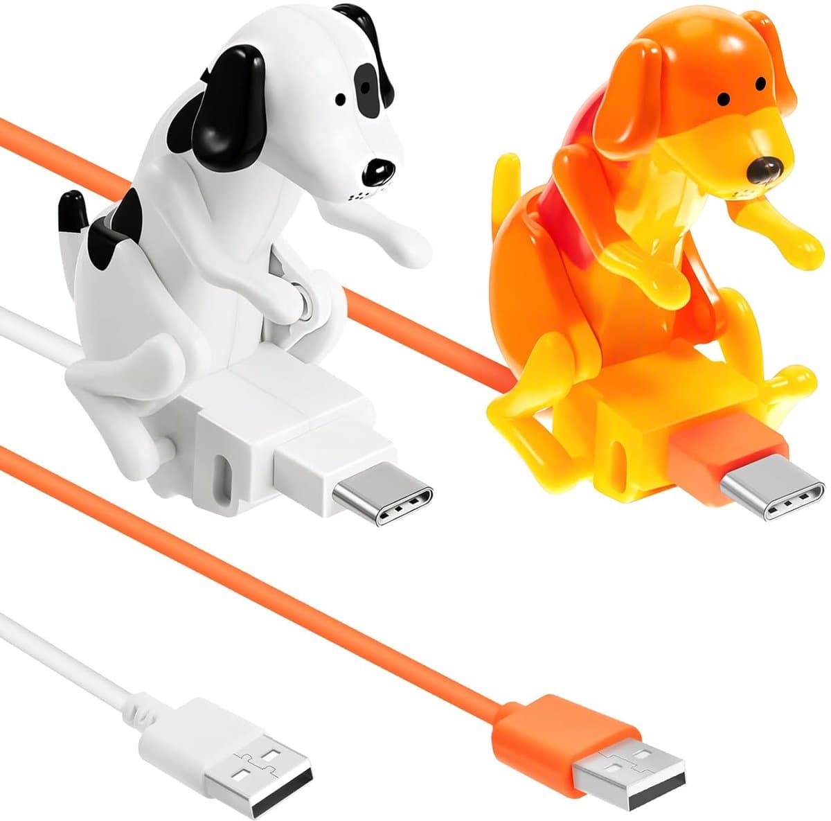 2 × Oplaadkabel met Bewegend Speelgoedhondje, Geschikt voor USB Type-C, Grappige Telefoonkabel, Draagbaar en Gemakkelijk Mee te Nemen, Leuk Cadeau voor Studenten-Oranje+Wit