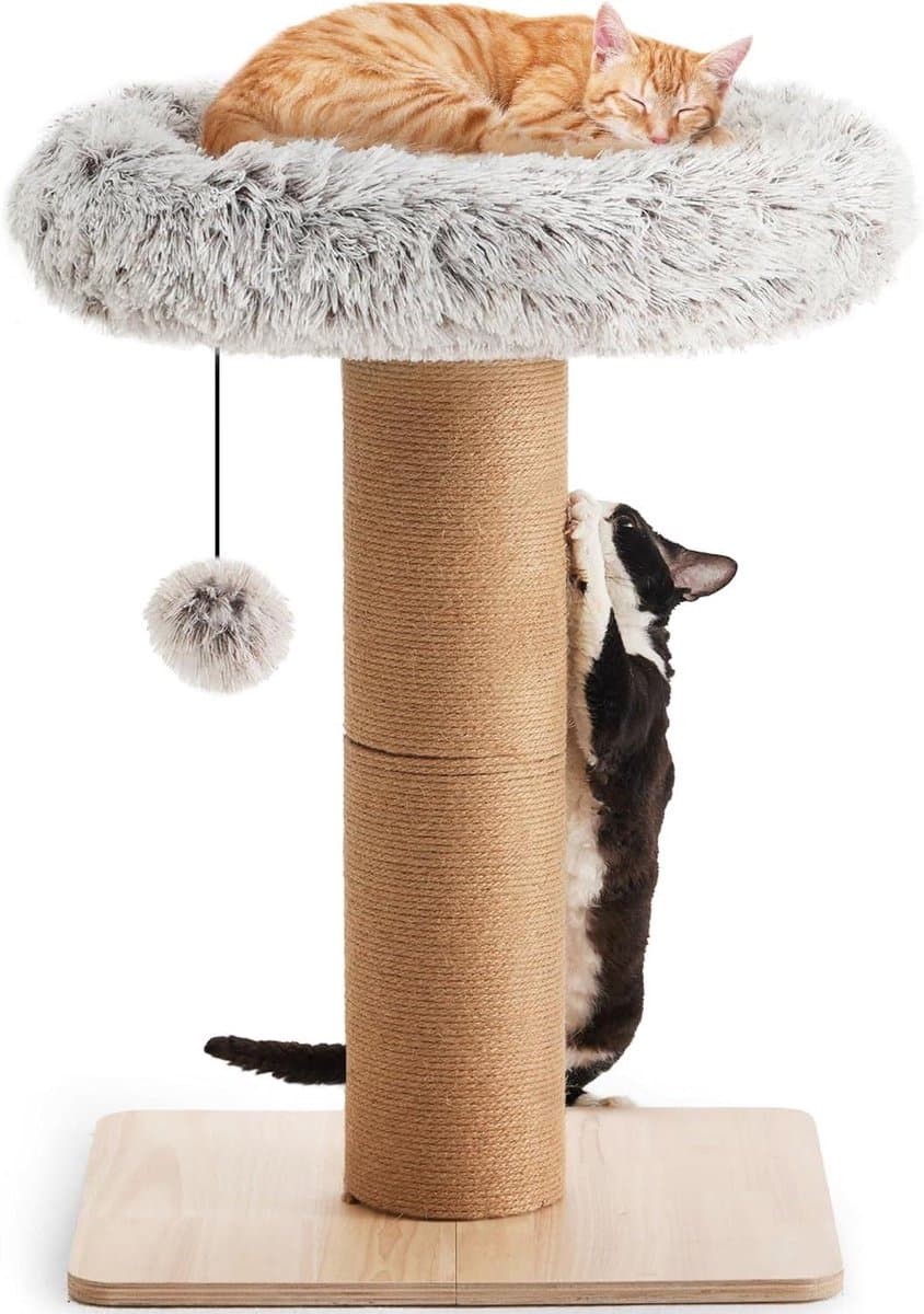Kattenkrabpaal met Bed - Krabmeubel Kat - Spelen en Rusten - Stevig Massief Hout - 71 cm Hoog - Grijs