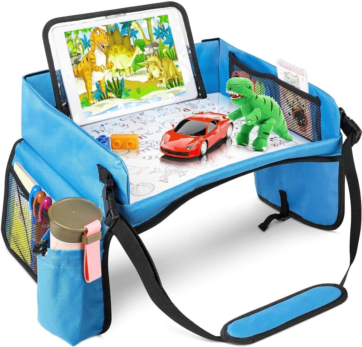 Dailygoods- Reistafel Instelbaar - Autotafel voor Kinderen - Reistafel Auto - Opvouwbaar - Waterdicht - Draagbaar met Tekenbladen - Autostoeltablet