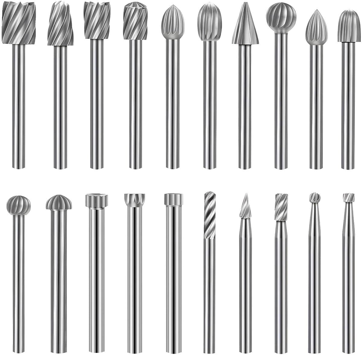 Dailygoods - LALAGO 20 stuks HSS frezen draaifrezen set, houtsnijwerk frezen boorset, freespennen voor metaal Dremel, hardmetaal rotatiefrees set voor houtbewerking snijden en boren