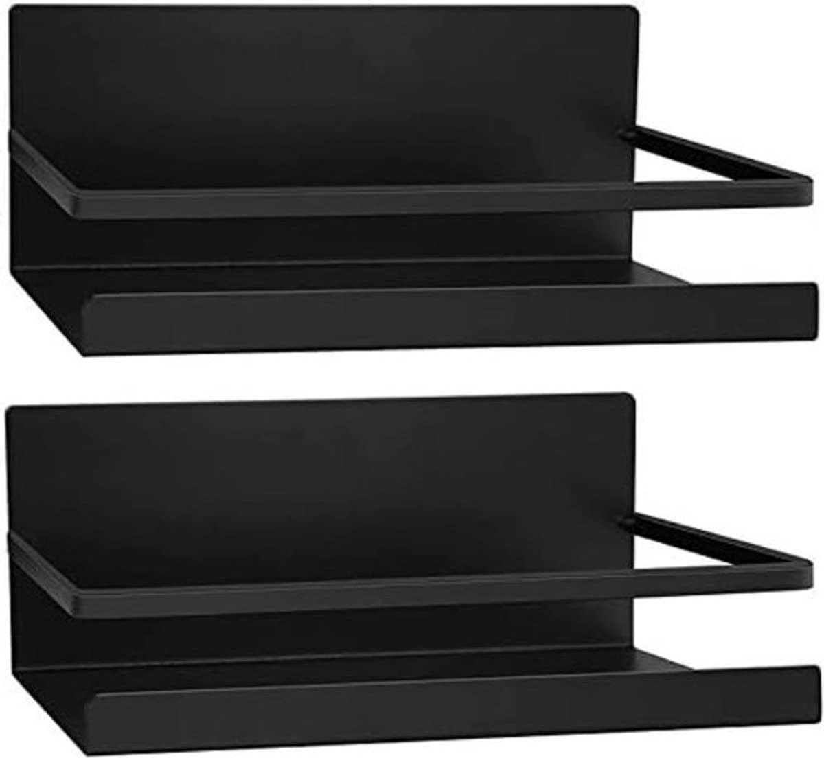 Hangrek voor Koelkast met Magnetische Kruidenrek en Plank - Keukenrek Organizer, Opslag, Zwart, 2 Stuks