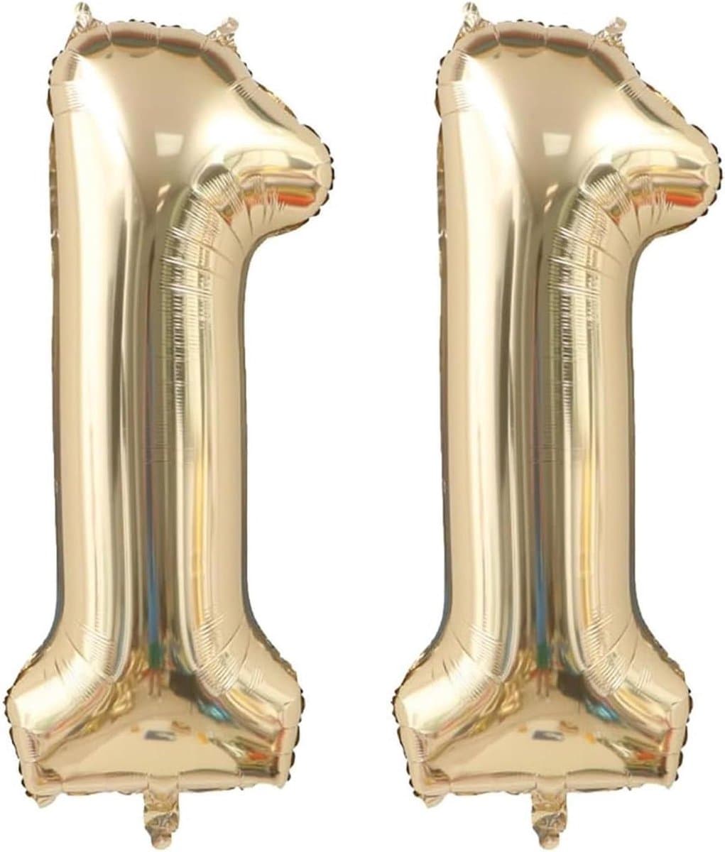 Cijferballonnen 11 - Folieballonnen Feestdecoratie - Verjaardag Vieren - Zelfsluitend Ventiel - 102 cm - Champagne Goud
