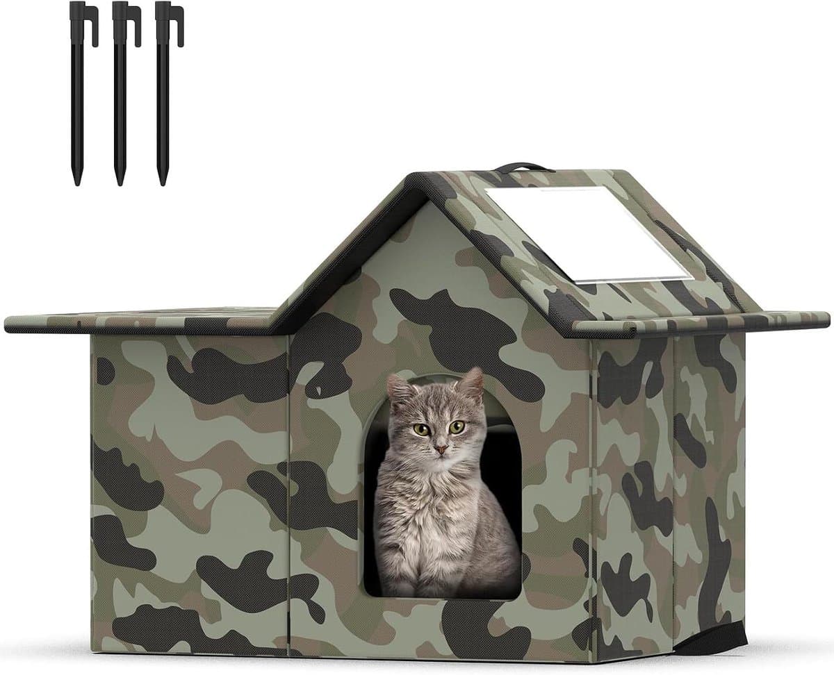 Buiten Kattenhuis - Dierenverblijf - Bescherming tegen weer - Waterdicht Oxford materiaal - Groot formaat - Groen camouflage