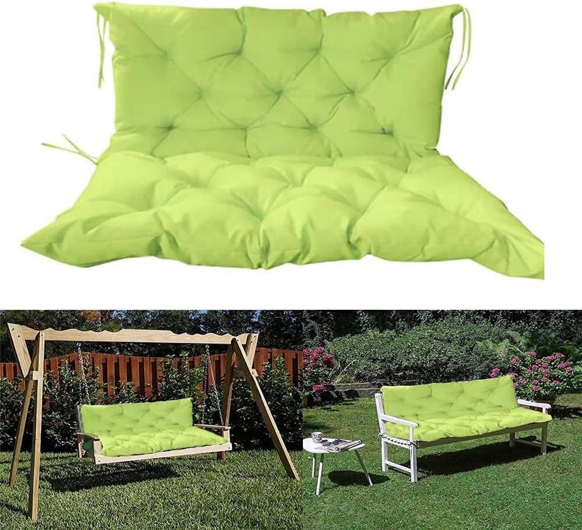 Tuinkussen Set - Bank & Schommel - Buiten Zitten - Waterdicht Polyester - 120x50cm - Lichtgroen