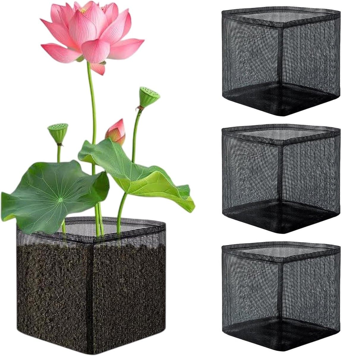 Drijvende Plantmanden - Waterplant Zakken - Water Tuinieren - Ademende Mesh Structuur - 4 Stuks - Zwart