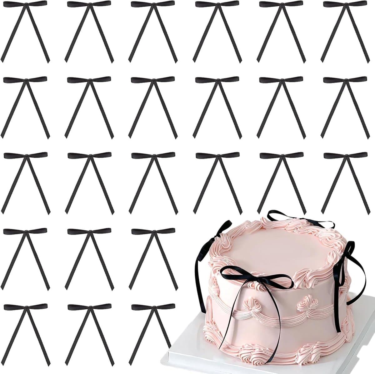 Zwarte Strikken - Taartdecoratie - Feestelijke Versiering - 24 Stuks - 16 x 9.5 cm - Zwart
