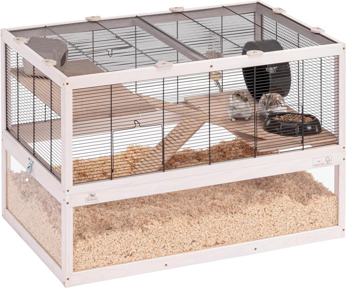 Hamsterkooi Muizenkooi - Dierenverblijf Knaagdier - Actieve Leefruimte - Drie Niveaus - 80 x 50 x 56 cm - Transparant
