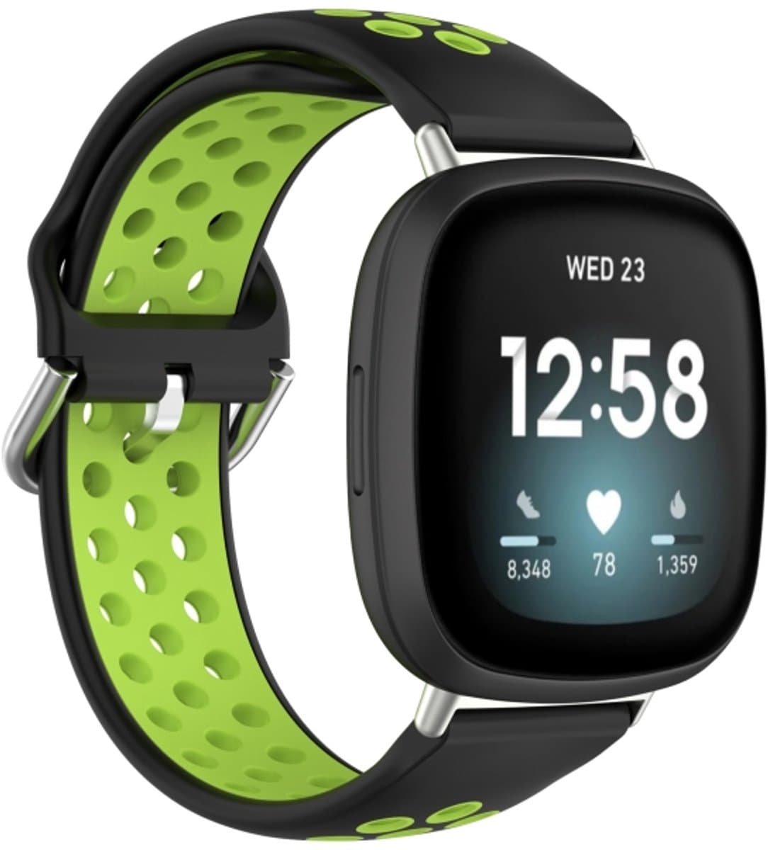 Voor Fitbit Versa 4 / Sense 2 Dual Color siliconen horlogeband (zwart limoengroen)