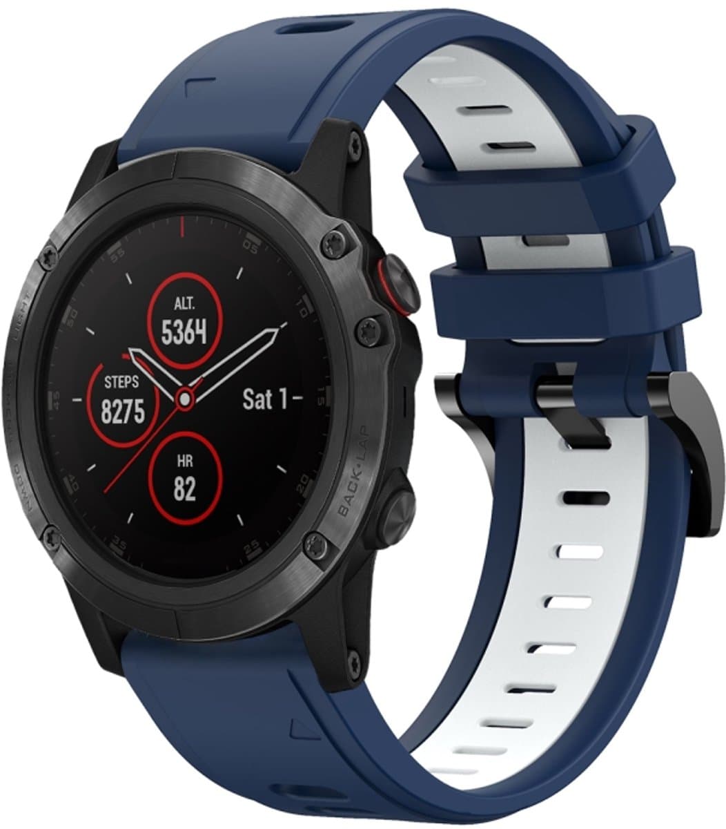 Voor Garmin Fenix 5X Sapphire 26mm tweekleurige sport siliconen horlogeband (middernachtblauw + wit)