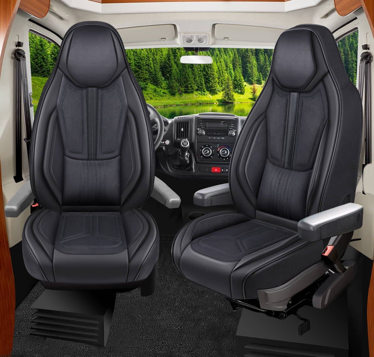 Premium Camper stoelhoezen voor Malibu T WDS3 in Zwart (2 losse stoelen)