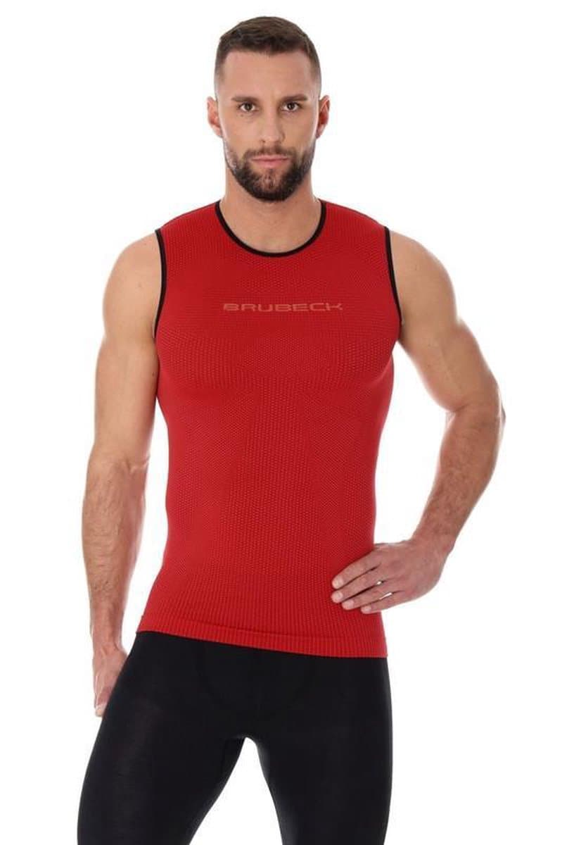 Brubeck Heren Sportkleding - 3D PRO Hardloopshirt / Sportshirt - Naadloos - Mouwloos - Rood - L