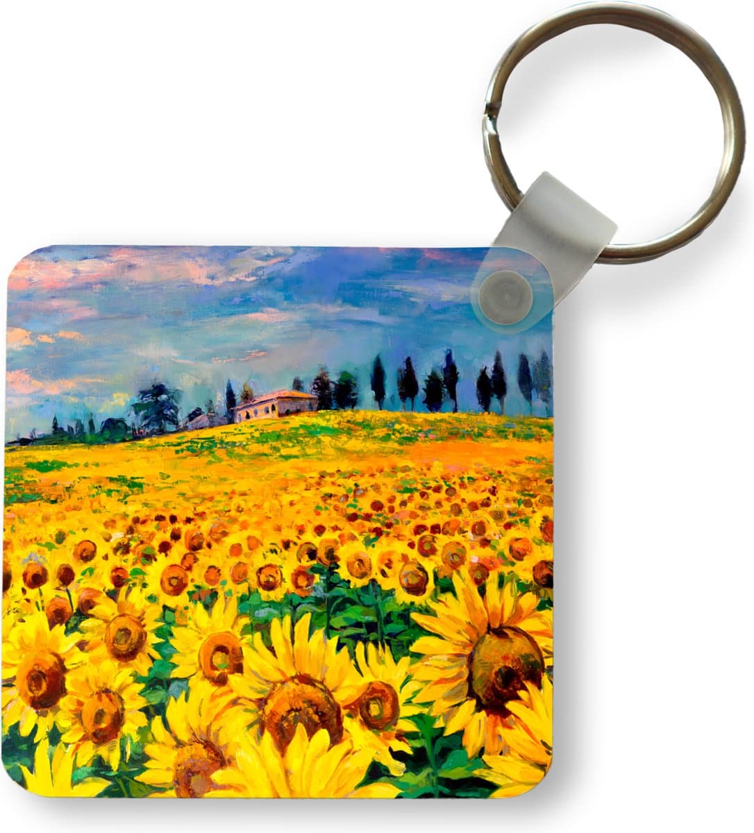 Sleutelhanger - Uitdeelcadeautjes - Olieverf - Schilderij - Bloemen - Zonnebloem - Plastic