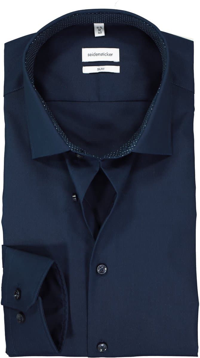 Seidensticker slim fit overhemd - donkerblauw (gestipt contrast)