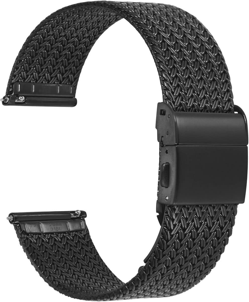 Metalen horlogeband voor dames en heren, geweven mesh, roestvrij staal, vouwsluiting, 14mm - 22mm