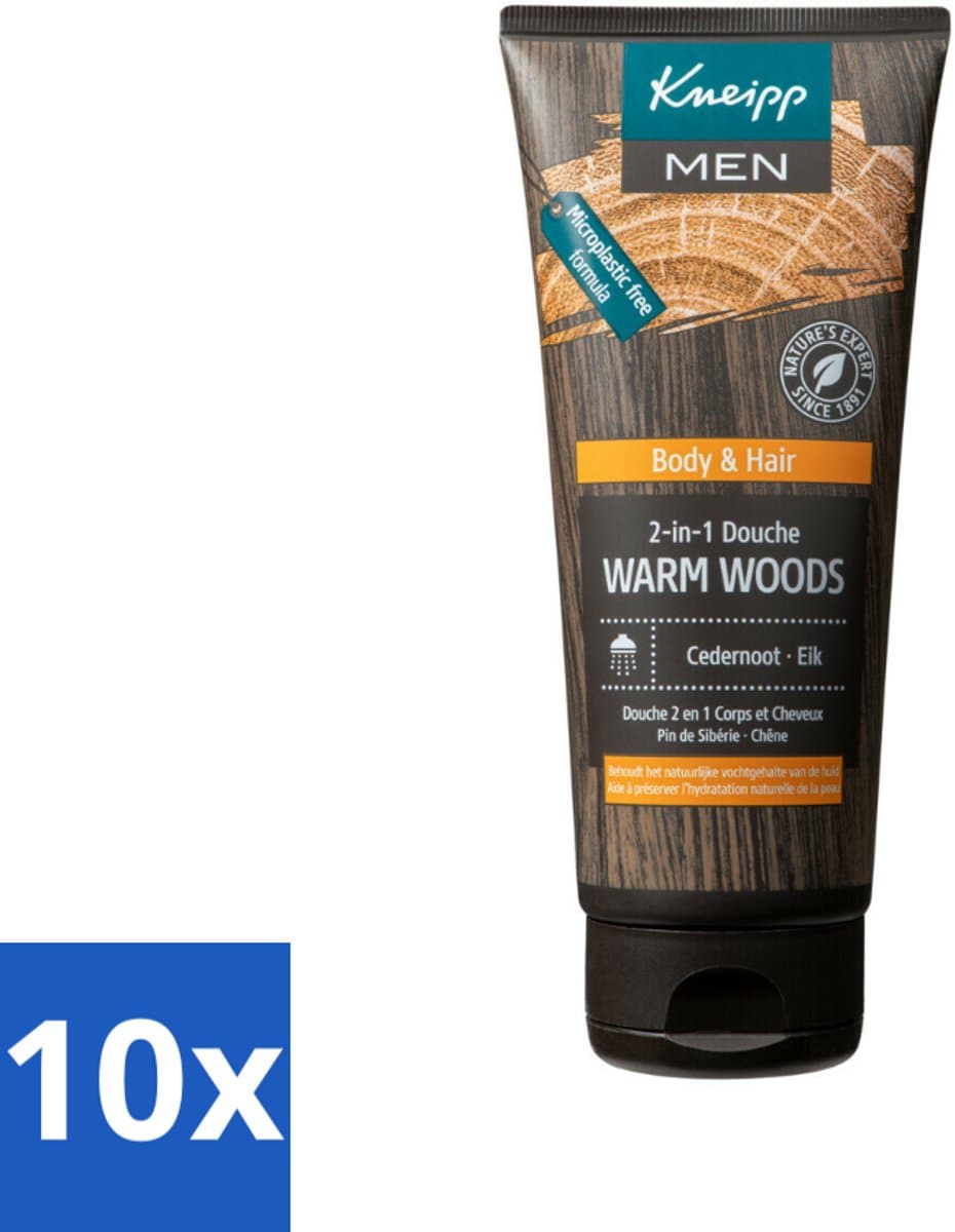 10 x Kneipp - Douchegel - Men - Warm Woods - 2-in-1 - 200 ml - Douchegel Mannen - Natuurlijke Verzorging - Huid Verzorging - Haar Verzorging - Warm Woods Geur