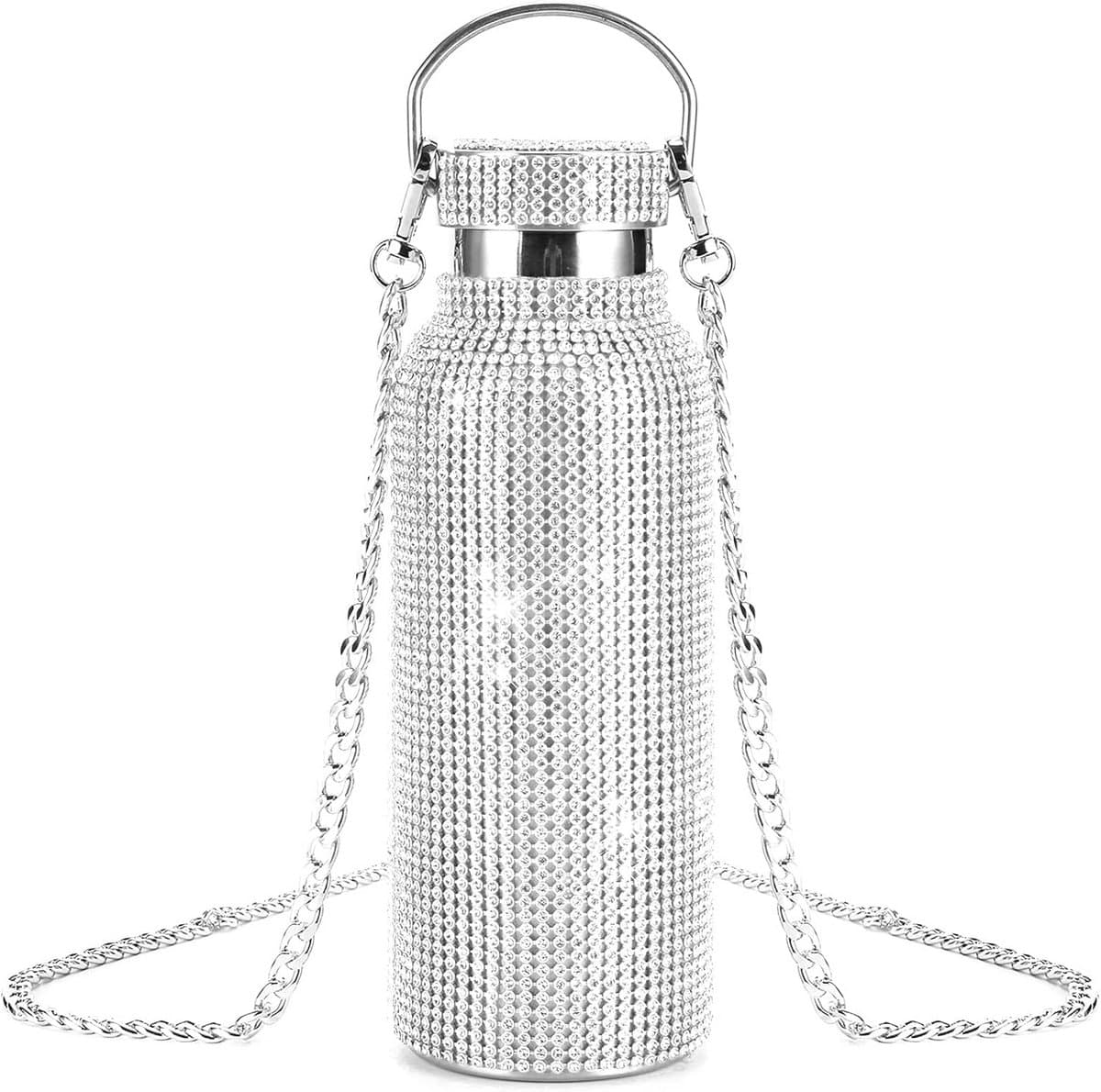 Thermische Fles met Glitter en Ketting - Roestvrijstalen Waterfles 750 ml voor Vrouwen