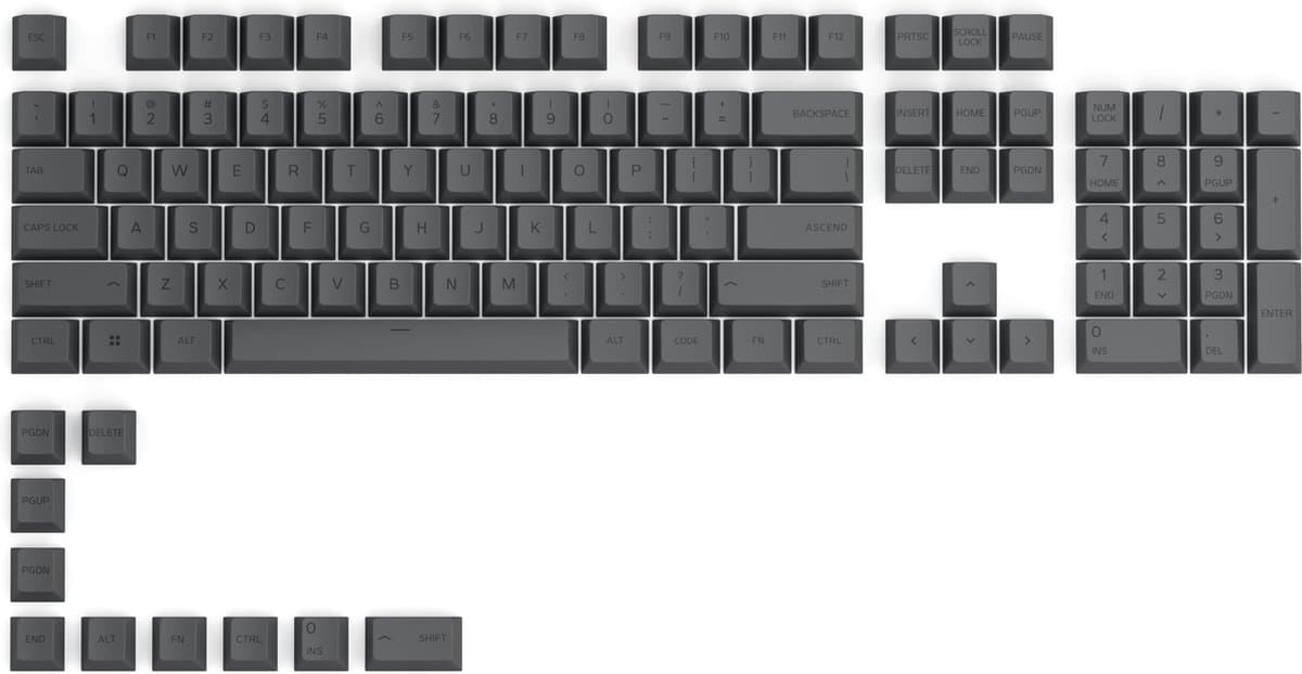 Glorious PC Gaming Race GPBT - Keycapset - 114 stuks - ANSI - VS-indeling - Black Ash