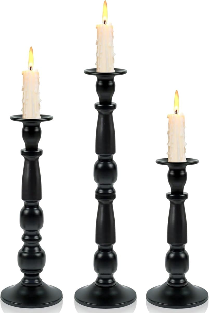 Set van 3 Metallic Kandelaars Goud Zilver Zwart - Diverse Hoogtes 23-36 cm