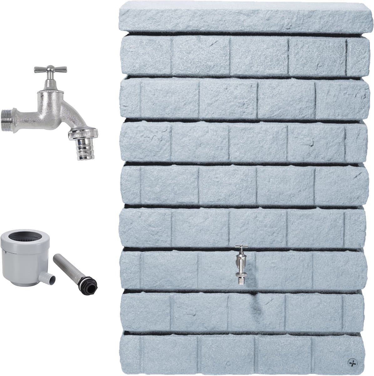 GARANTIA ROCKY Junior wandtank complete-set 300 L lightgranite incl. chroom aftapkraan en regenpijp aansluiting