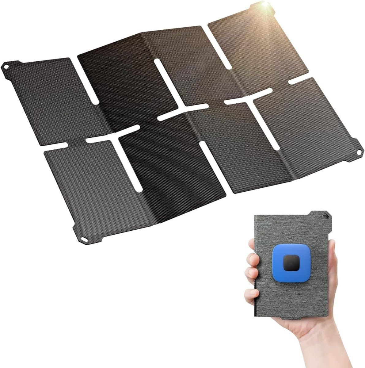 Aura® Zonnepaneel Opvouwbaar - Draagbare Zonnepaneel - Mini Zonnepaneel - Zakformaat - Waterdicht- Grijs - 17cm x 12cm x 4cm