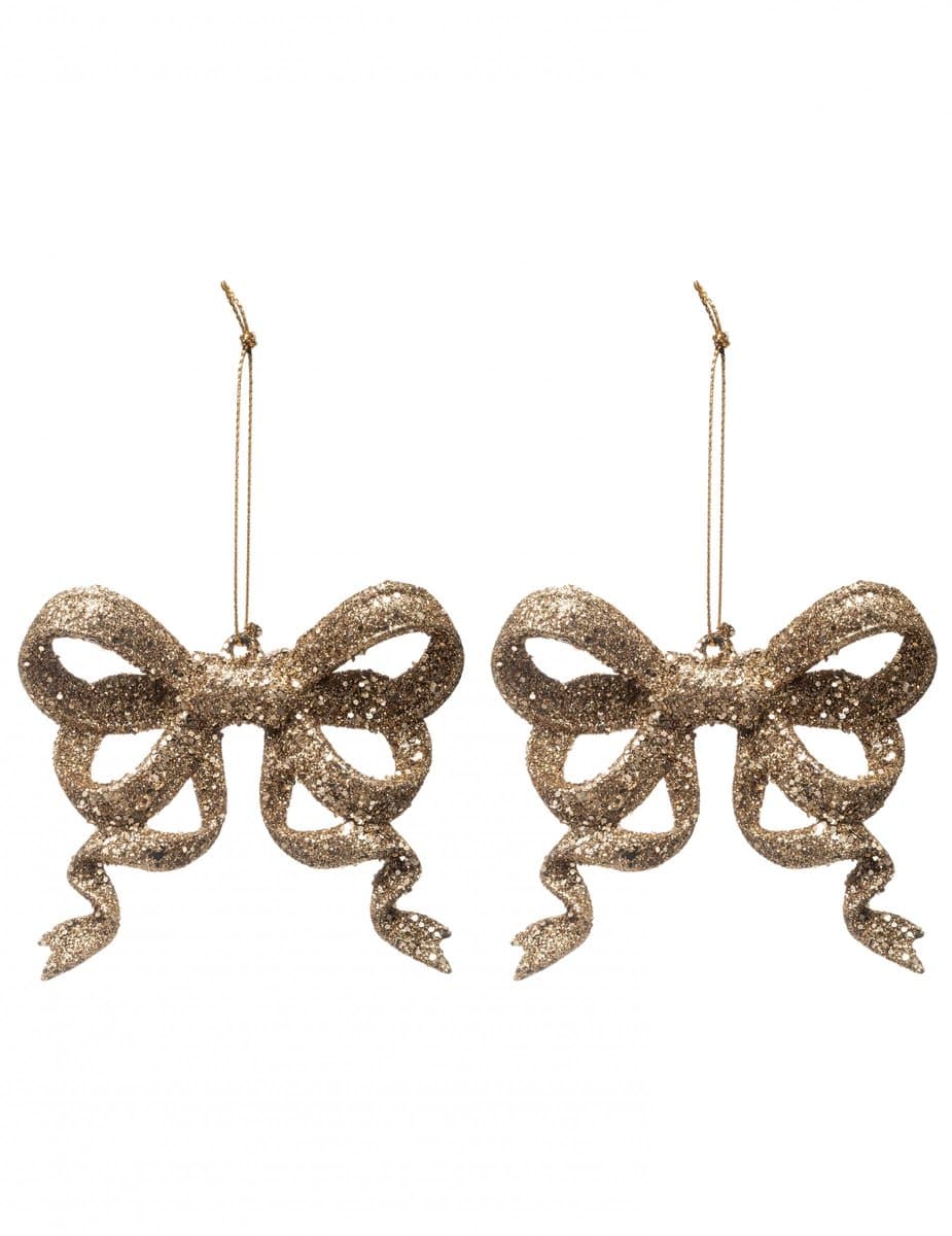JJA - 2 Gouden Glitter Strikken Kerstboomhangers 9 cm