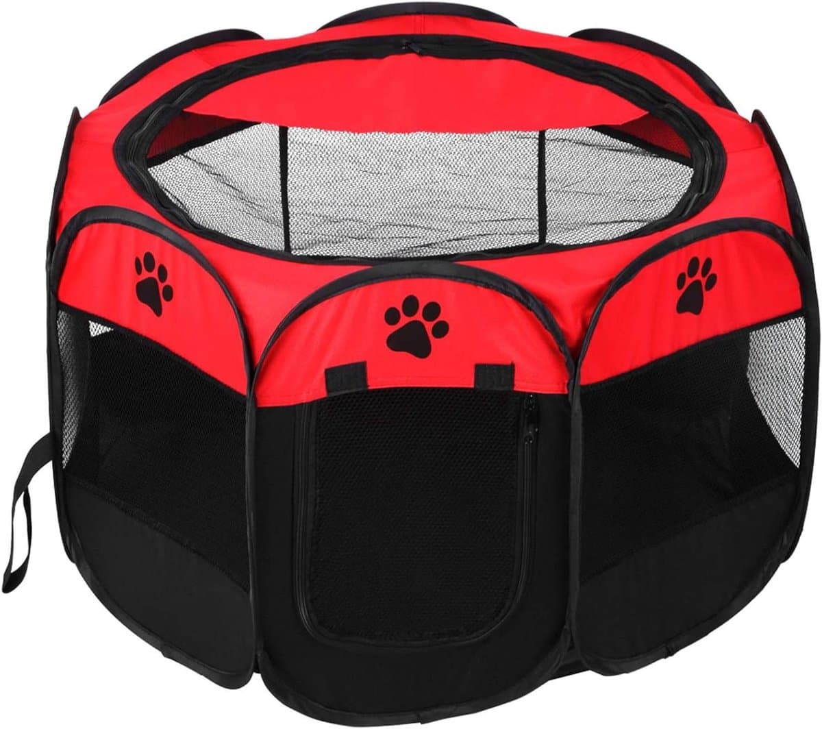 Allecto Plus - Opvouwbare mesh huisdiertent met deuren en ritssluiting voor binnen en buiten - Ideale uitloop voor huisdieren - 68 x 45 cm - Rood