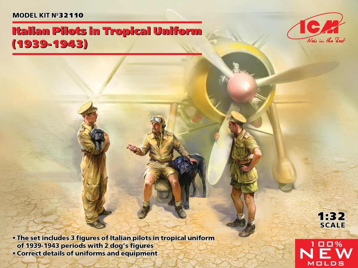 ICM Modelbouwpakket Militaire voertuigen - 32110 Italian Pilots in Tropical Uniform (1939-1943) Plastic - 1:32 - Modelbouw