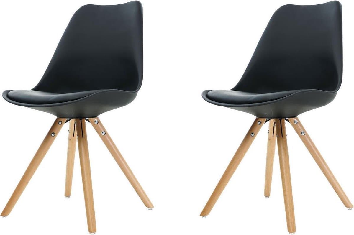 Essence Legno stoel - Zwarte zitting - Houten onderstel - Set van 2