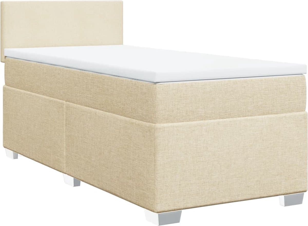 vidaXL - Boxspring - met - matras - stof - crèmekleurig - 90x190 - cm