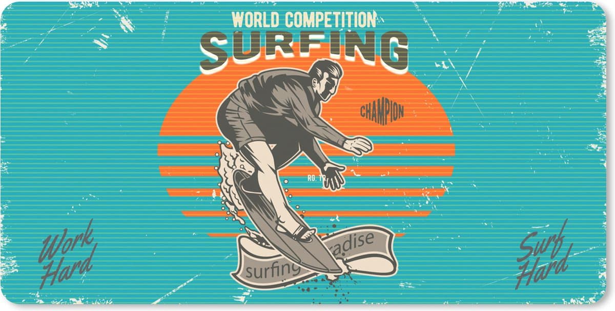 Muismat XXL 80x40 cm - Bureau onderlegger - Bureau mat Vintage - Surf - Surfplank - Bureaumat - Gaming mousepad xl - Bureaulegger groot - Computer deskmat