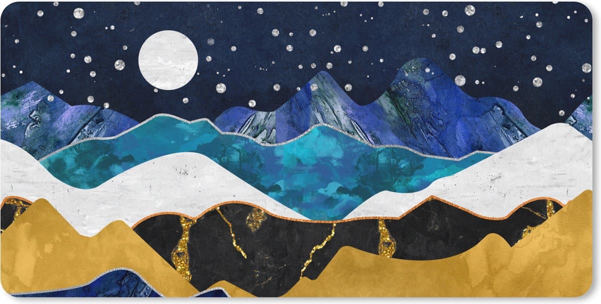 Muismat XXL 80x40 cm - Bureau onderlegger - Bureau mat Nacht - Goud - Marmer print - Abstract - Landschap - Berg - Bureaumat - Gaming mousepad xl - Bureaulegger groot - Computer deskmat