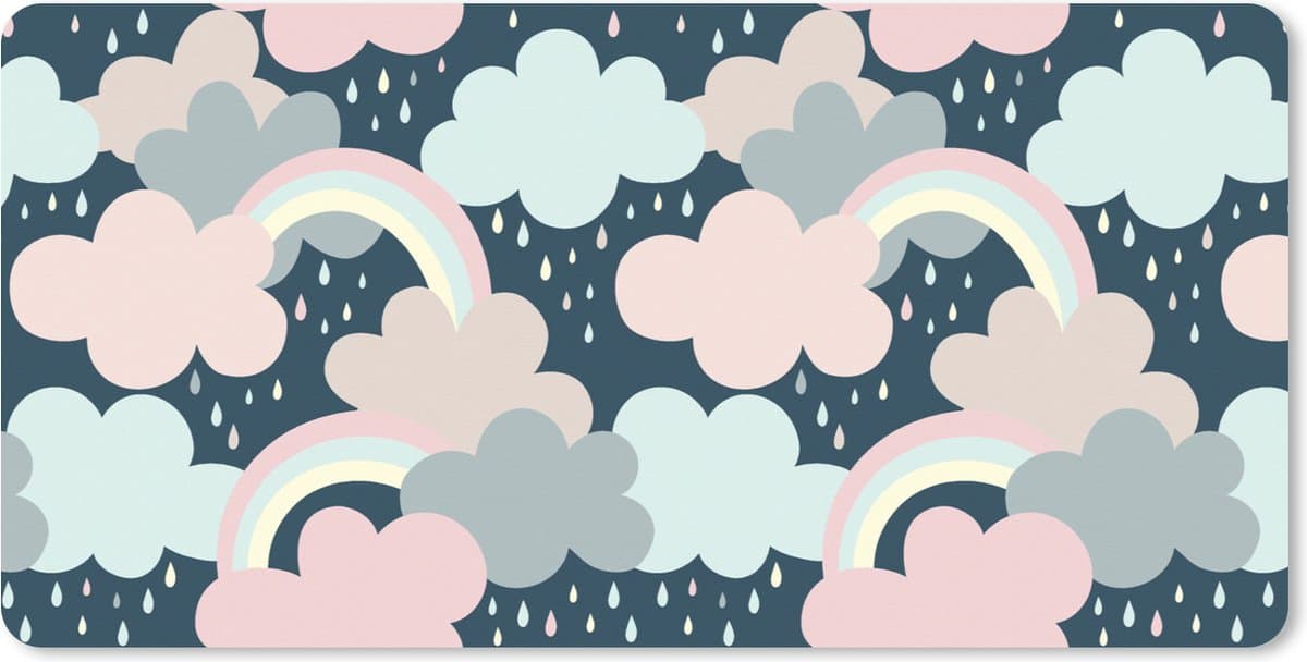 Muismat XXL 120x60 cm - Bureau onderlegger - Bureau mat Regenboog - Wolk - Regen - Kinderen - Patronen - Bureaumat - Gaming mousepad xl - Bureaulegger groot - Computer deskmat