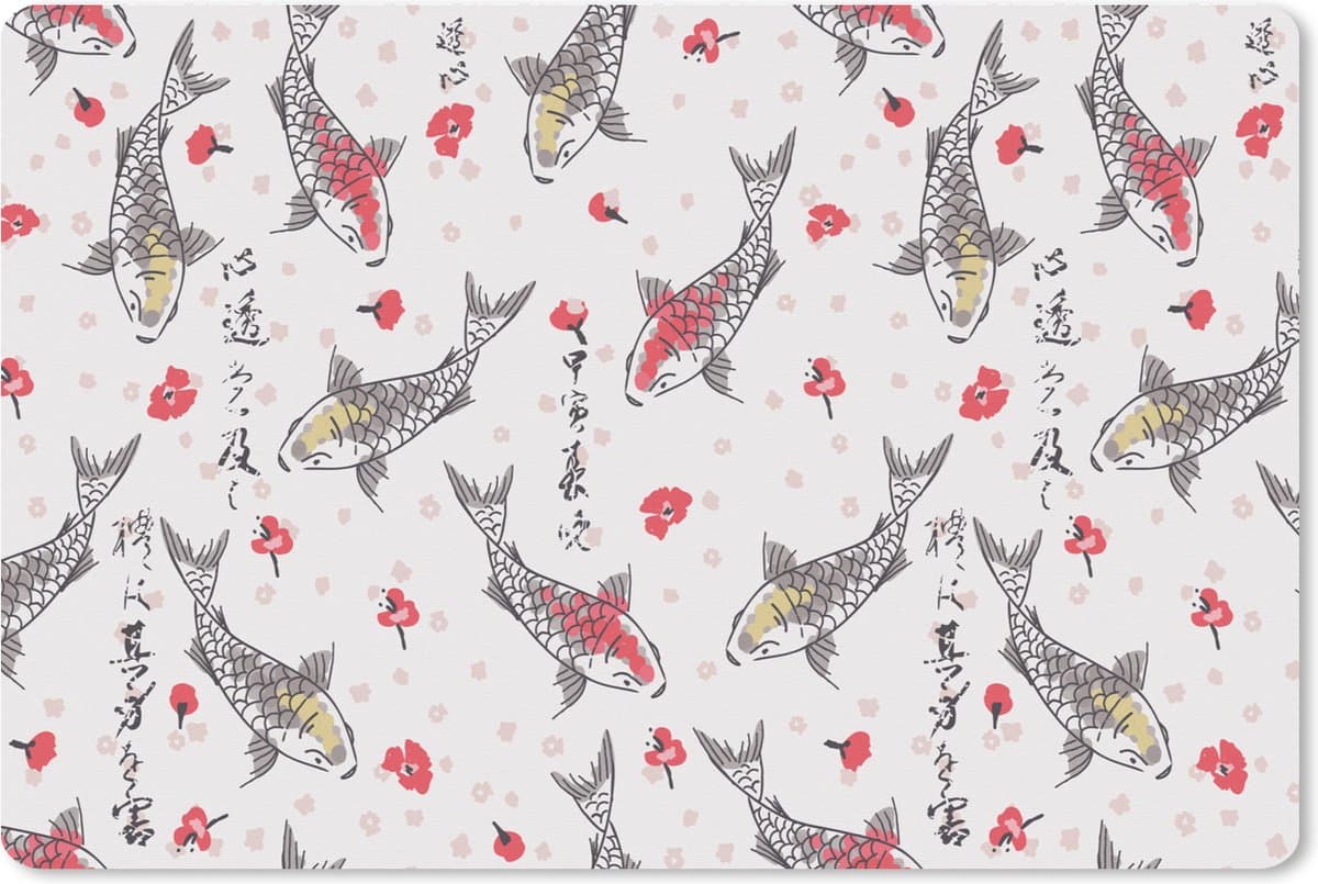 Muismat XXL 120x80 cm - Bureau onderlegger - Bureau mat Vis - Koi - Bloemen - Patronen - Bureaumat - Gaming mousepad xl - Bureaulegger groot - Computer deskmat