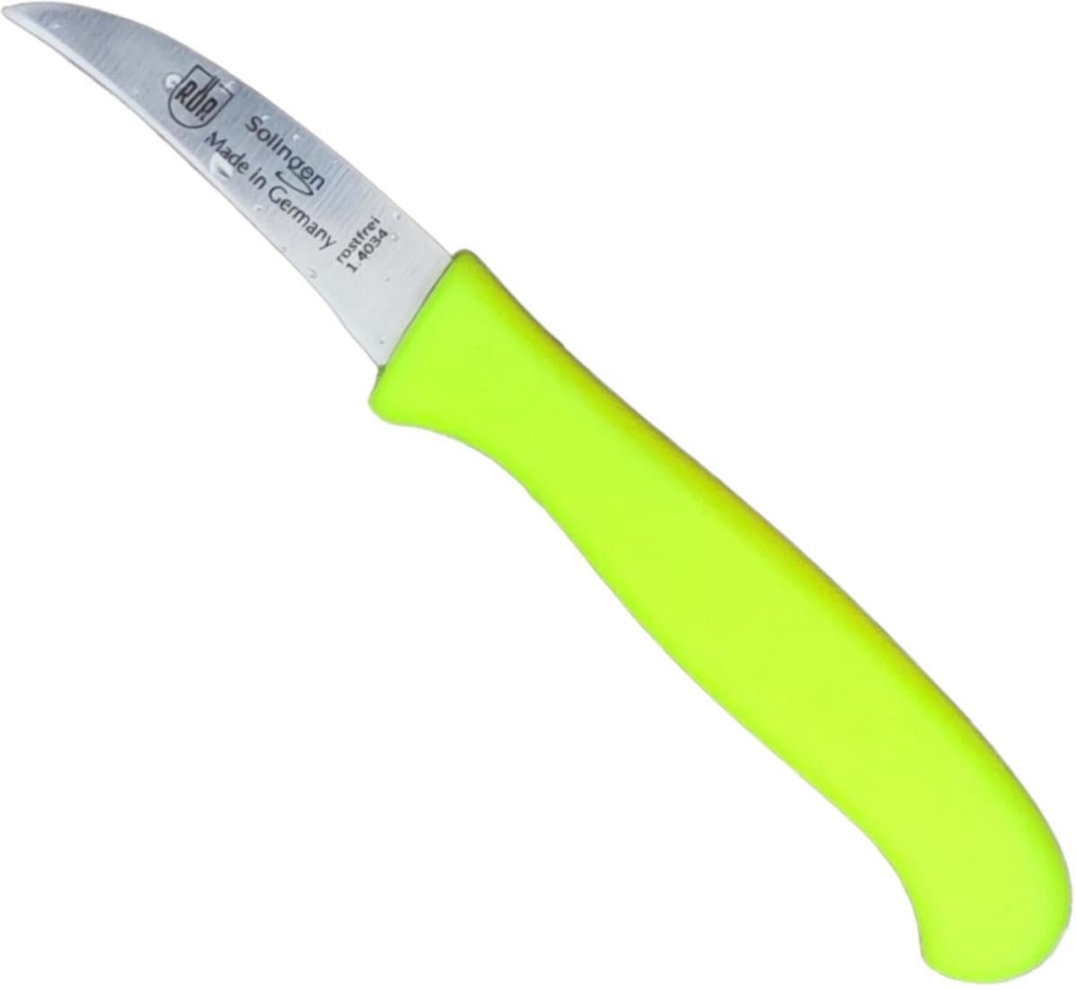 RÖR Solingen Schilmesje Krom / Gebogen – Kunststof Handvat – RVS Lemmet – Neon Geel