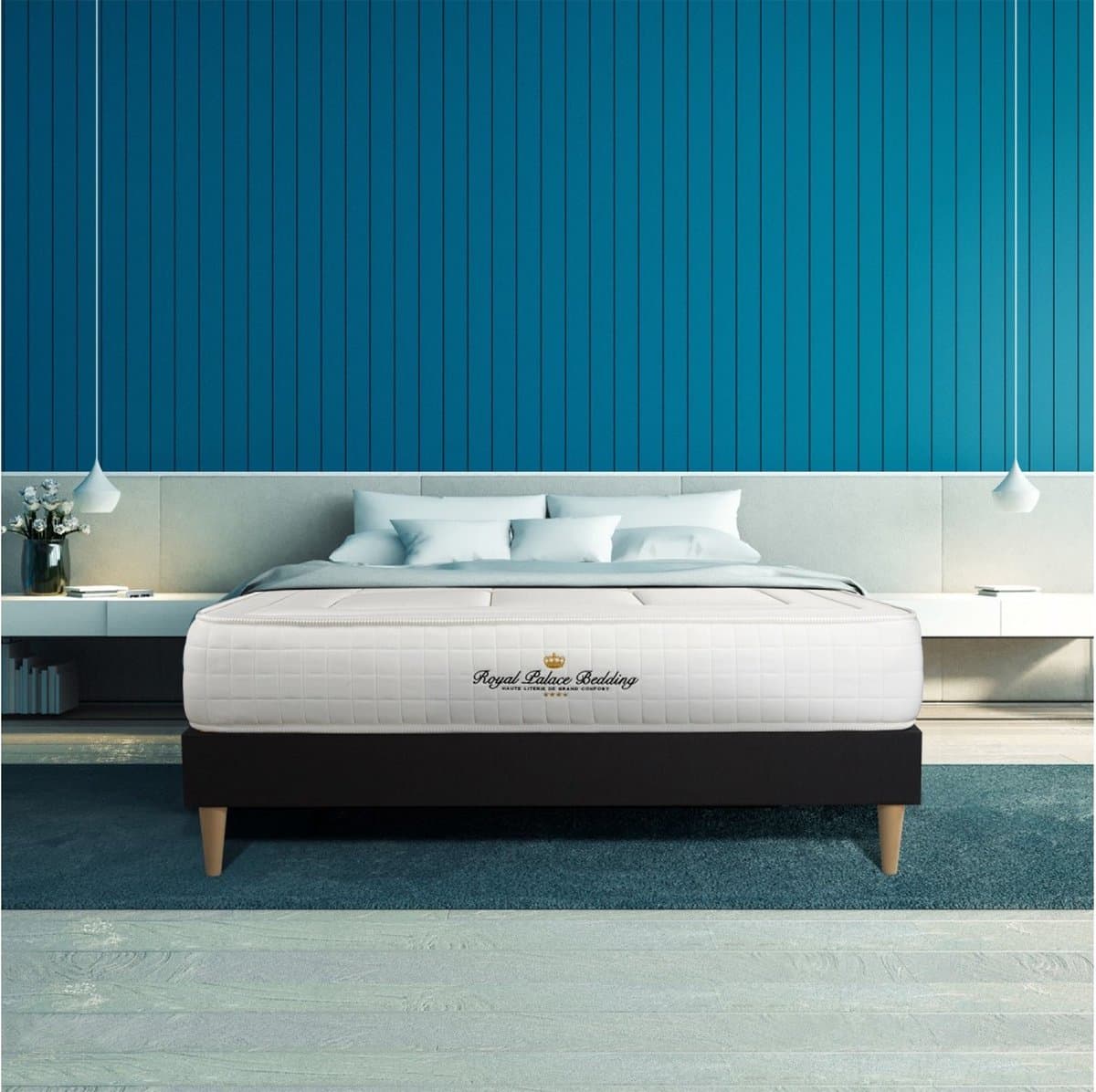 Complete boxspring met matras tweepersoons- Royal Palace Bedding Balmoral zwart - Traagschuim - 180 x 210 cm