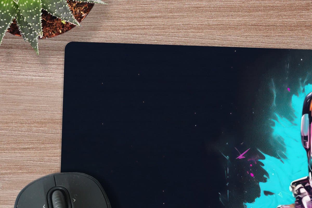 Muismat XXL 120x60 cm - Bureau onderlegger - Bureau mat Astronaut - Neon - Gaming - Ruimte - Bureaumat - Gaming mousepad xl - Bureaulegger groot - Computer deskmat - Geschikt voor Gaming Muis en Gaming PC set-up