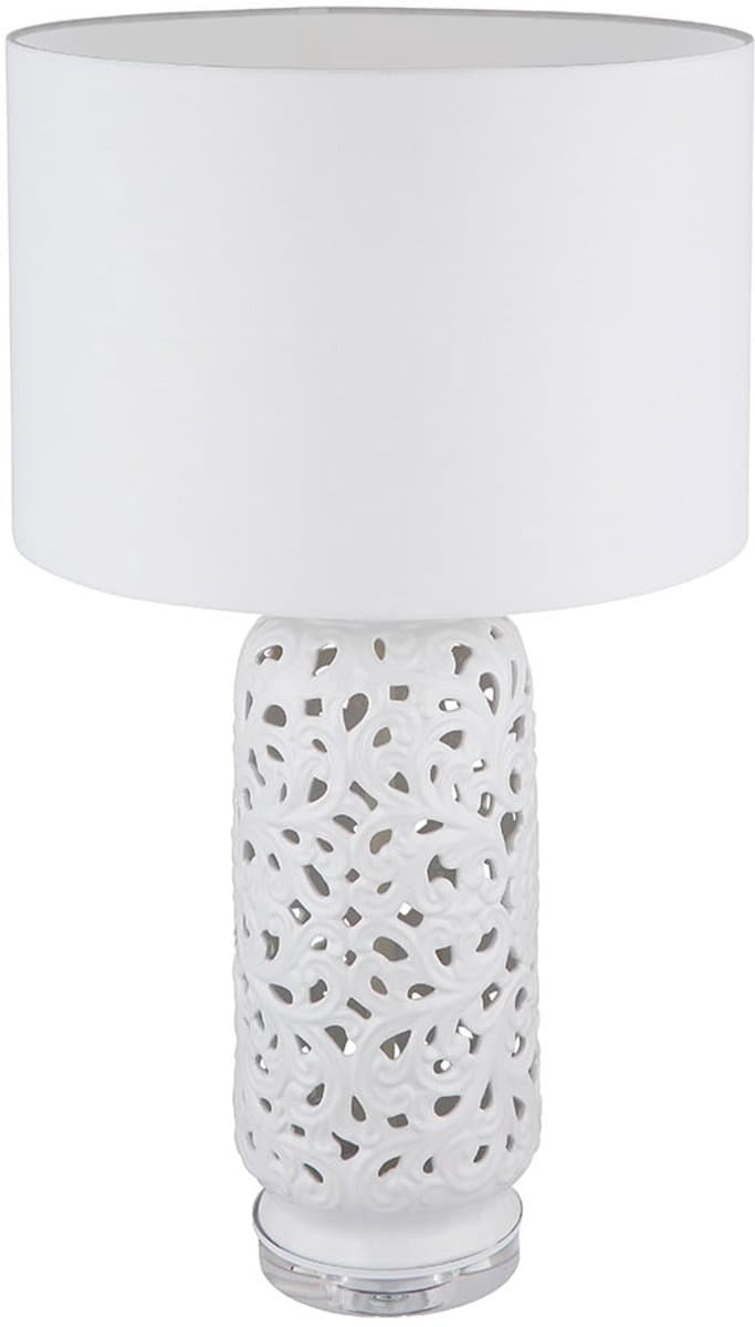 Tafellamp keramiek wit bijzetlamp stoffen kap tafellamp woonkamer modern, gedessineerd, E27 fitting, DxH 40x71 cm