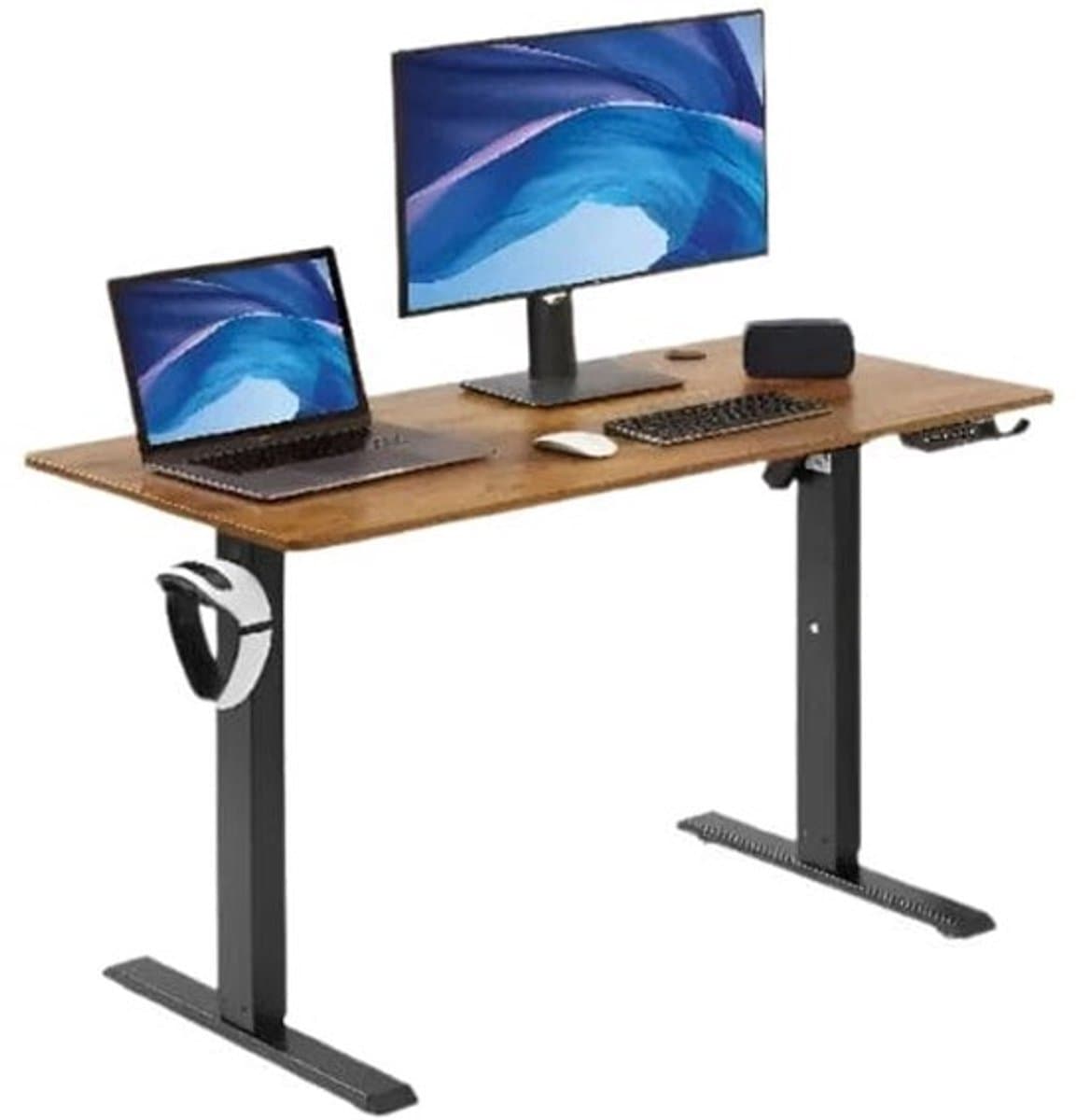 Groot laptopcomputerbureau - 47.2x23.6 in drawer - Rechthoekig staand bureau - Gaming en thuiskantoor - PC-bureau - In hoogte verstelbaar - Zwart