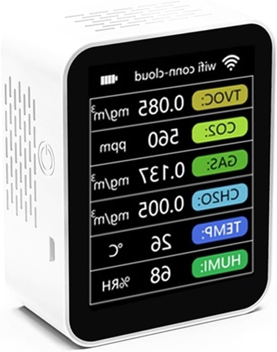 Luchtkwaliteit Monitor - CO2 Sensor - Binnen Lucht Meten - Intelligente Koppeling - 90 x 70 x 40 mm - Wit