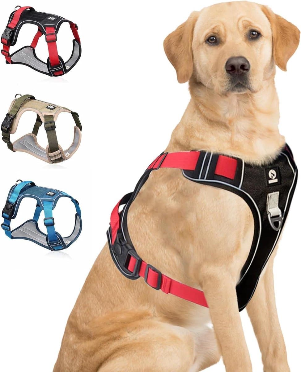 Hondenharnas Met Handvat - Honden Tuigje - Veilig Wandelen - Verstelbaar Ademend - L Borstomvang - Zwart