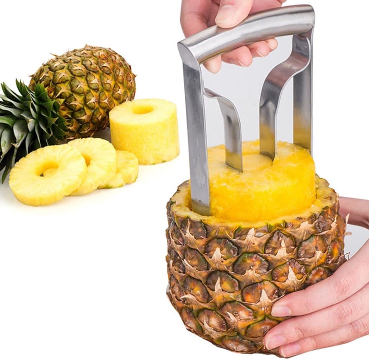 aladdien - Ananas Corer - Roestvrij Staal - Premium Ananas Cutter - Zilver - Fruit Slicer - Keuken Tool - Geschikt voor Ananas