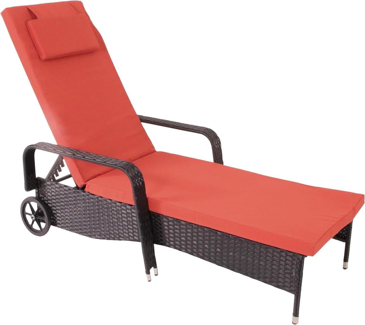 Mendler Carrara, polyrotan zonnebed, relaxligstoel, tuinligbed, aluminium - antraciet, kussen terracotta
