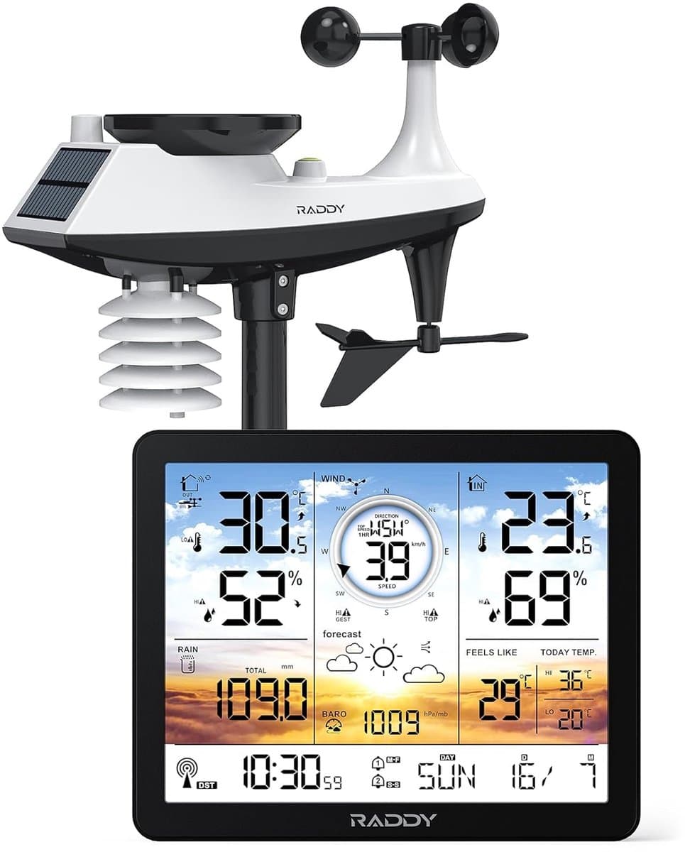 Weerstation Binnen Buiten - Weer Monitor - Weer Voorspellen - Groot Kleurendisplay - 7.4 Inch - Amber
