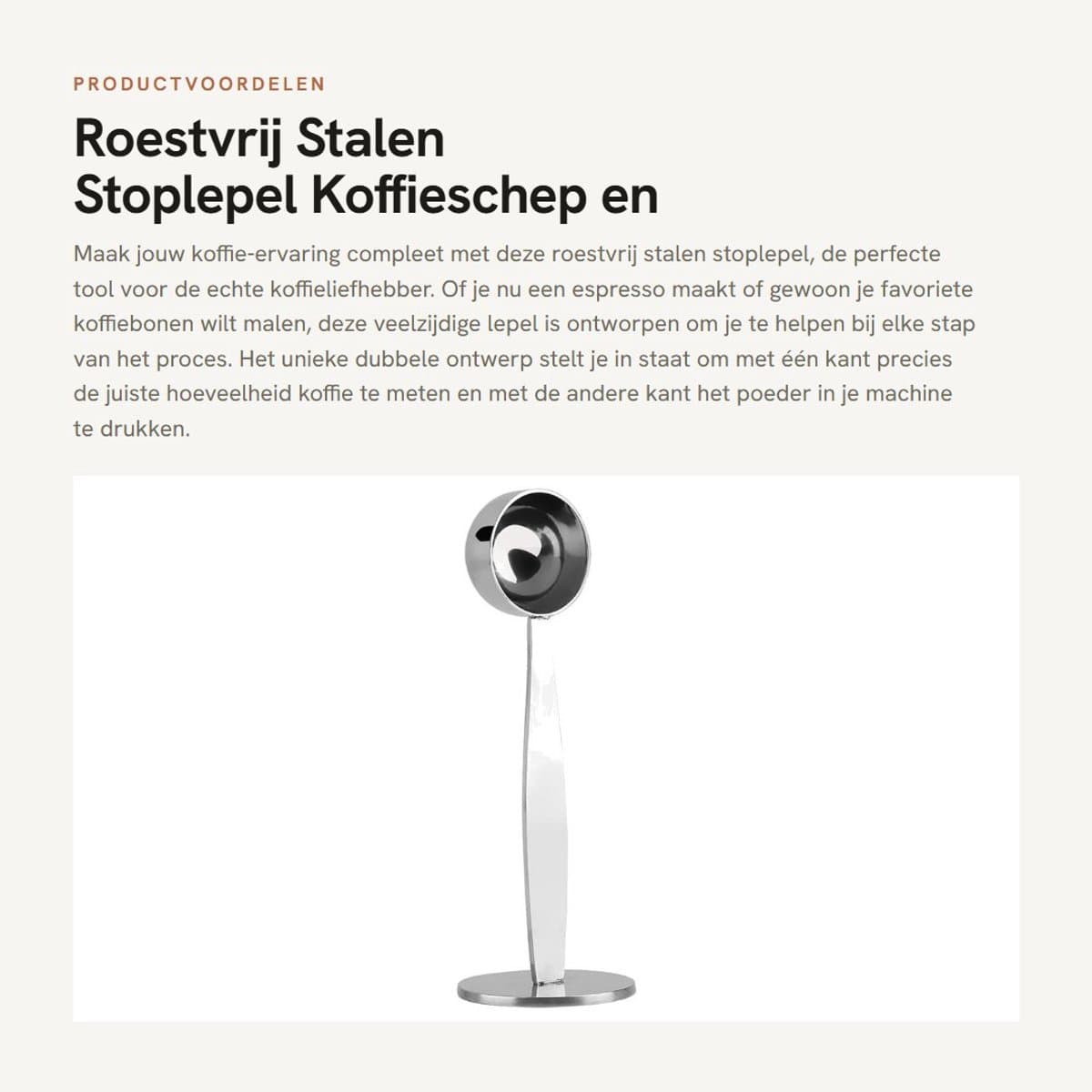Dailygoods- Koffielepel Roestvrij Staal - Dubbel Uiteinde - Schep/Tamper - Vaatwasmachinebestendig - Voedselveilig - Veelzijdig Gebruik - Koffiemaatlepel